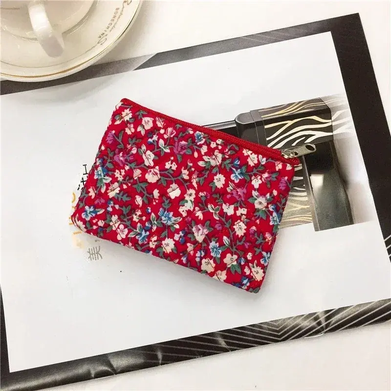 Korean Canvas Coin Purse for Women Mini Purse Fashion Zipper Ladies Small Money Wallet Floral Print Key Coin Storage Bag