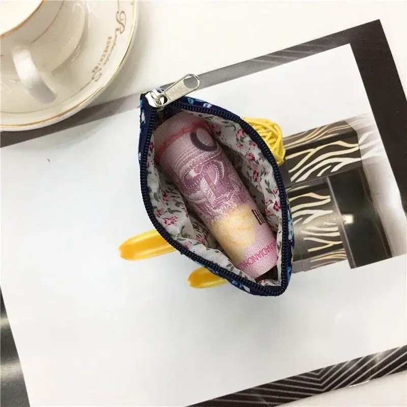 Korean Canvas Coin Purse for Women Mini Purse Fashion Zipper Ladies Small Money Wallet Floral Print Key Coin Storage Bag