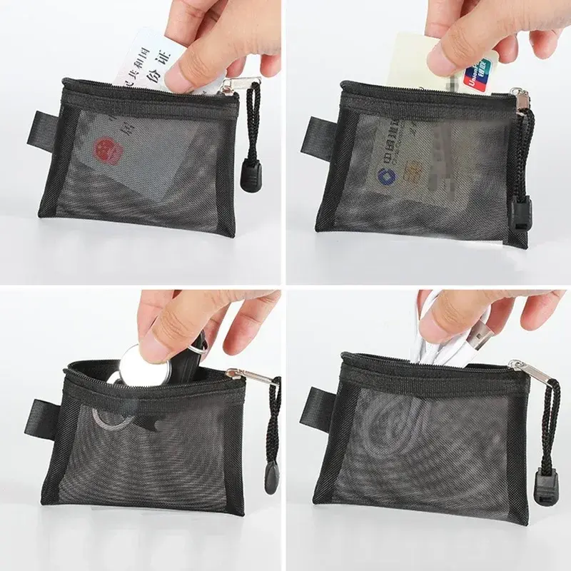 Mesh Coin Purse Wallet for Women Clear Zipper Pouch Storage Bags Girl Card Holder Key Money Small Purses