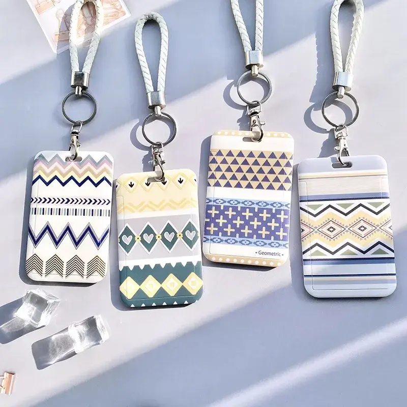 Geometric Pattern Card Cover Case Men Women Work Badge Keyring Wallet Student School Access Card Bus Credit Id Card Holder Bags
