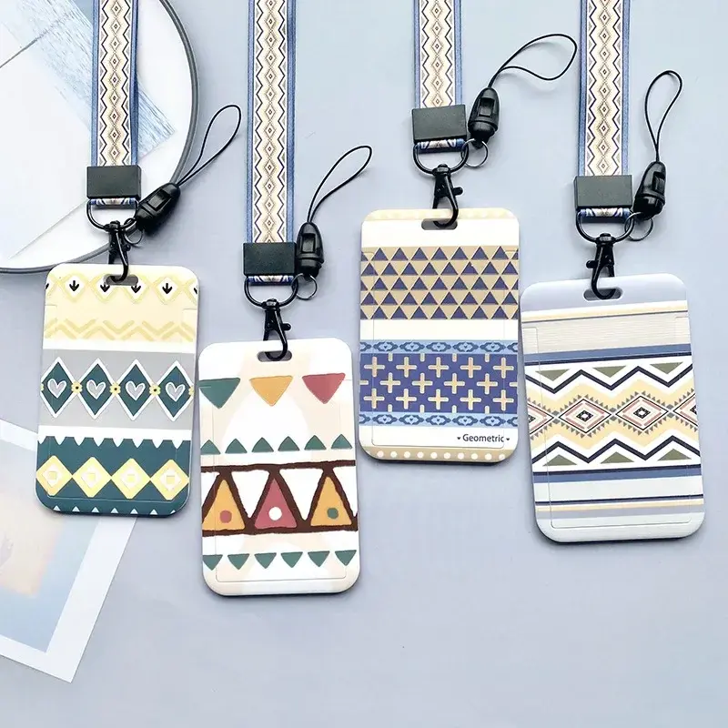 Geometric Pattern Card Cover Case Men Women Work Badge Keyring Wallet Student School Access Card Bus Credit Id Card Holder Bags