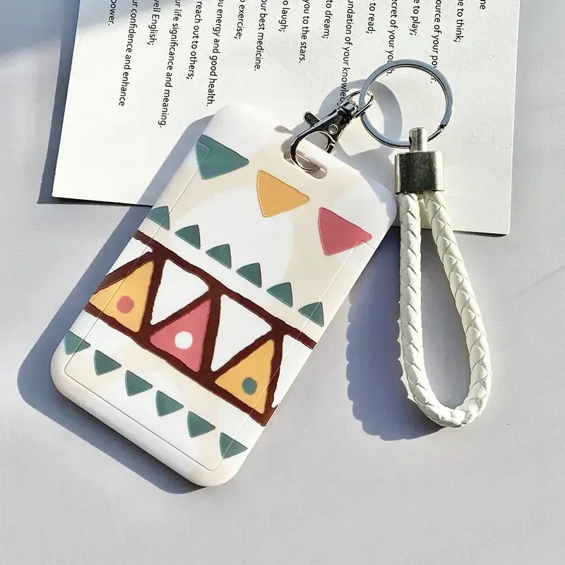 Geometric Pattern Card Cover Case Men Women Work Badge Keyring Wallet Student School Access Card Bus Credit Id Card Holder Bags