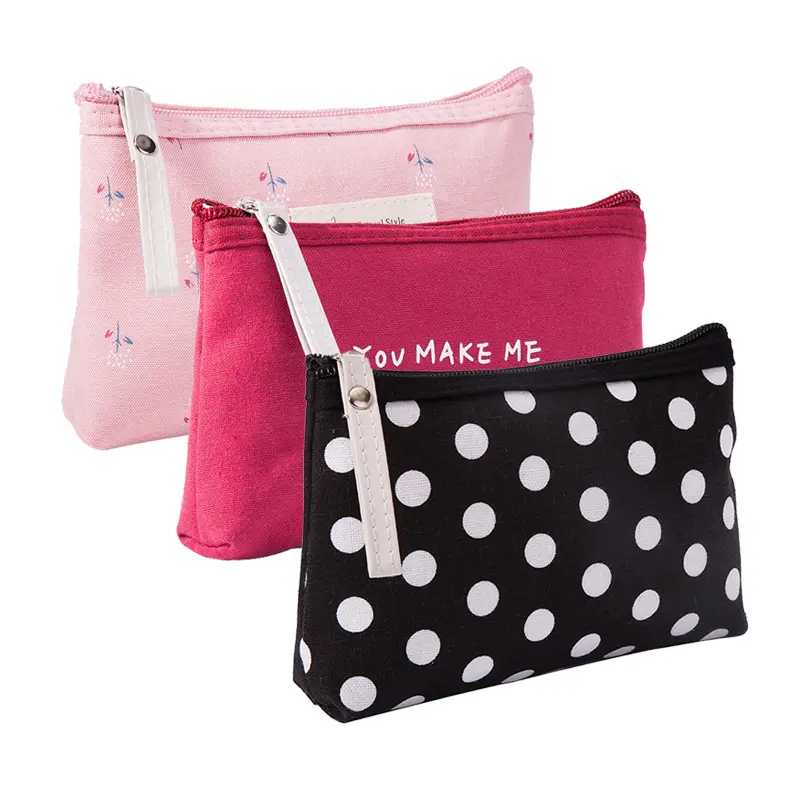 Soft Canvas Dot Print Women Cute Cosmetic Bag Toiletries Organizer Portable Make Up Bags Case Travel Storage Bag