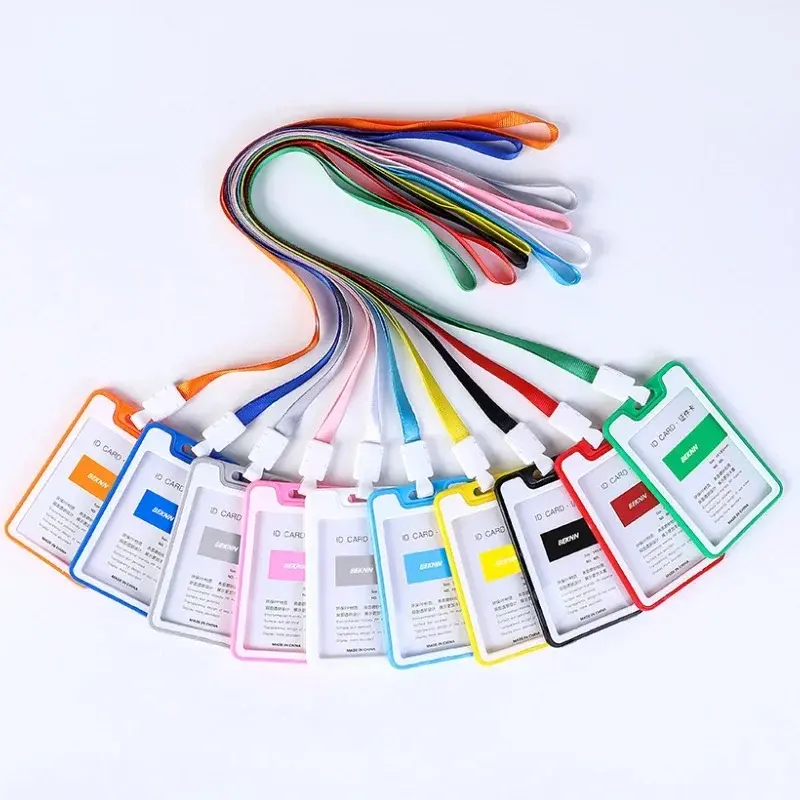 Women Men Plastic ID Credit Bank Card Holder Students Bus Card Case Lanyard Candy Colors Identity Badge Cards Cover