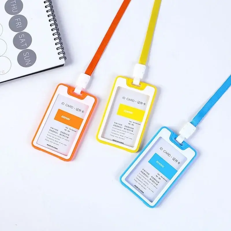 Women Men Plastic ID Credit Bank Card Holder Students Bus Card Case Lanyard Candy Colors Identity Badge Cards Cover