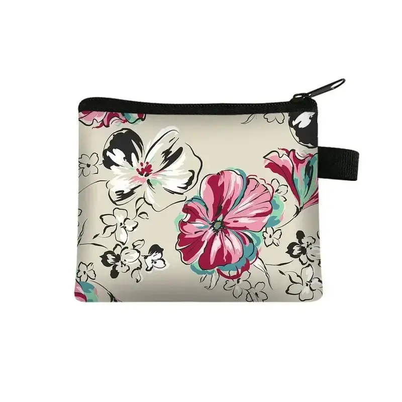 Floral Print Small Cosmetic Bag Girl Women Sanitary Napkin Storage Organizer Bag Coin Card Money Eearphone Lipstick Holder Pouch