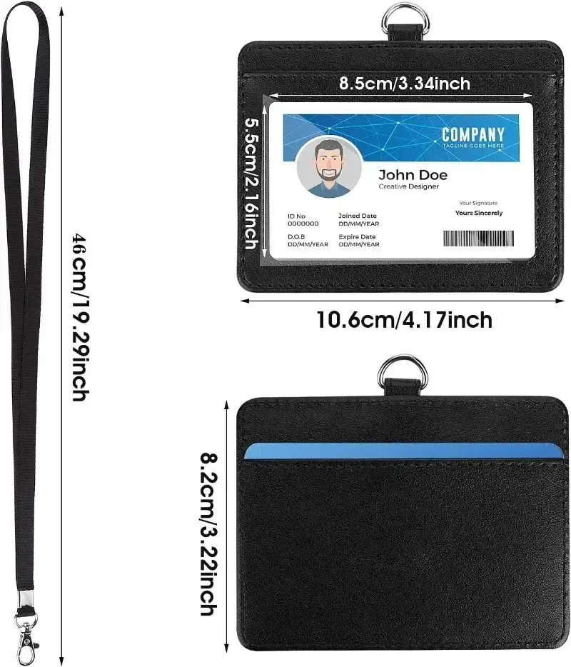 Credit Card Holder Black Color Card Holder Lanyard Solid Color ID Card Holder Retractable Badge Reel Office Supplies