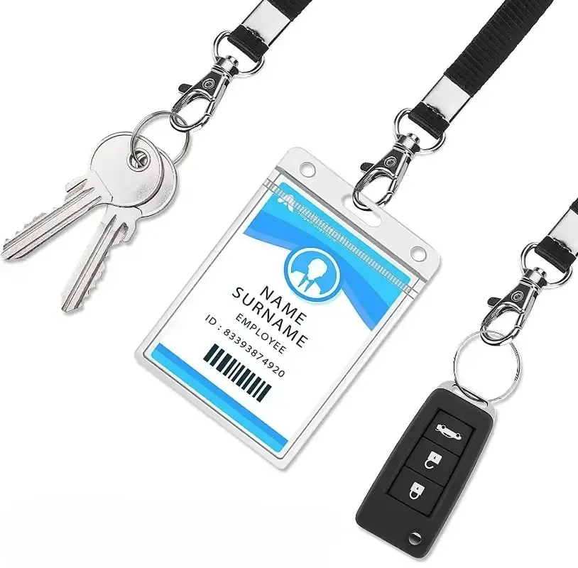 Credit Card Holder Black Color Card Holder Lanyard Solid Color ID Card Holder Retractable Badge Reel Office Supplies