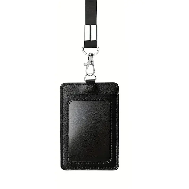 Credit Card Holder Black Color Card Holder Lanyard Solid Color ID Card Holder Retractable Badge Reel Office Supplies