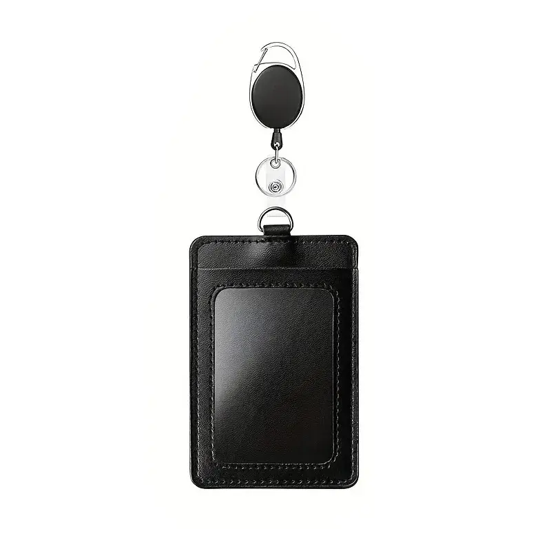 Credit Card Holder Black Color Card Holder Lanyard Solid Color ID Card Holder Retractable Badge Reel Office Supplies