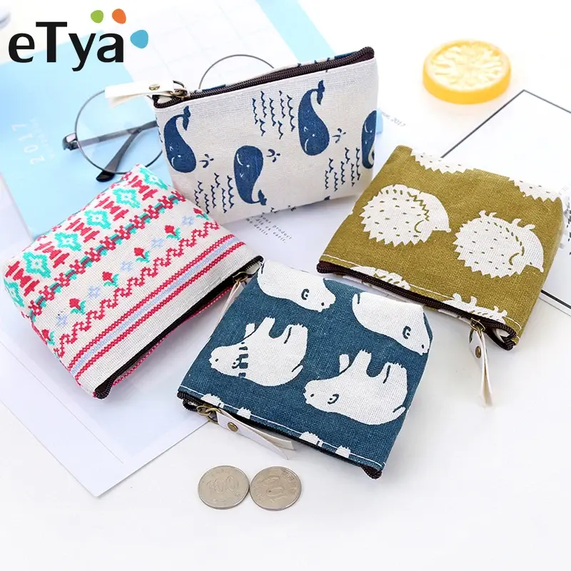Women Canvas Coin Purse Card Key Mini Purses Pouch Girl Kids Children Cute Small Zipper Coin Purse Card Holder Wallet Bag Case