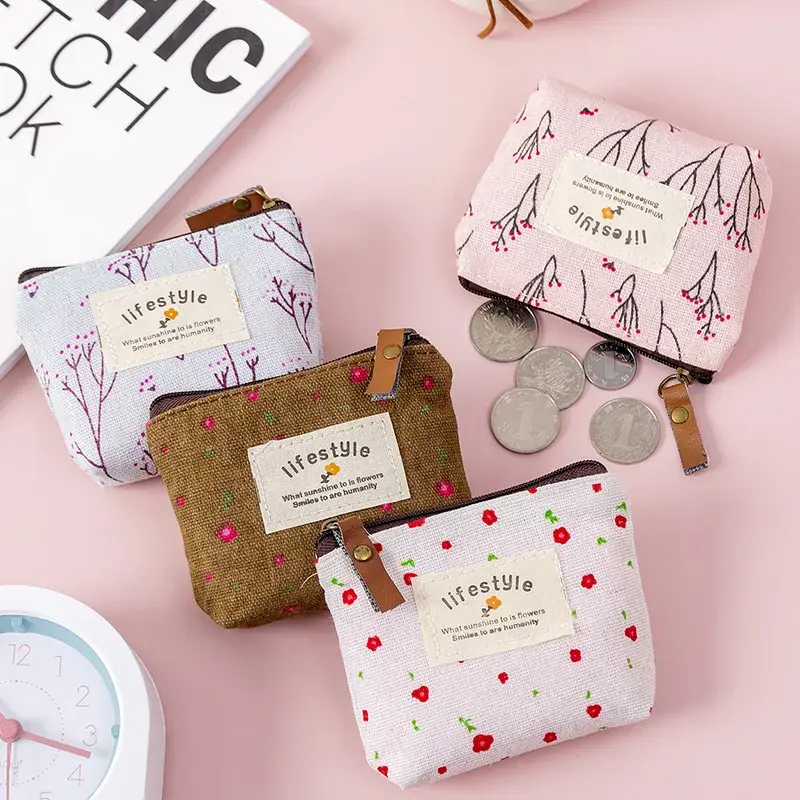 Fashion Kawaii Coin Purse Canvas Mini Floral Clutch Purse Women Girls Kids Cheap Coin Pouch Change Purses Clutch Bags Wholesale
