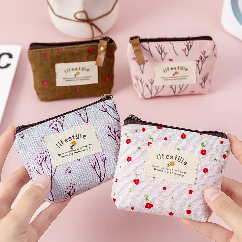 Fashion Kawaii Coin Purse Canvas Mini Floral Clutch Purse Women Girls Kids Cheap Coin Pouch Change Purses Clutch Bags Wholesale