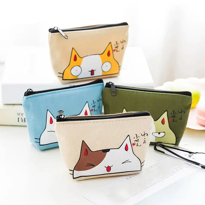 Women Canvas Coin Purse Card Key Mini Purses Pouch Girl Kids Children Cute Small Zipper Coin Purse Card Holder Wallet Bag Case