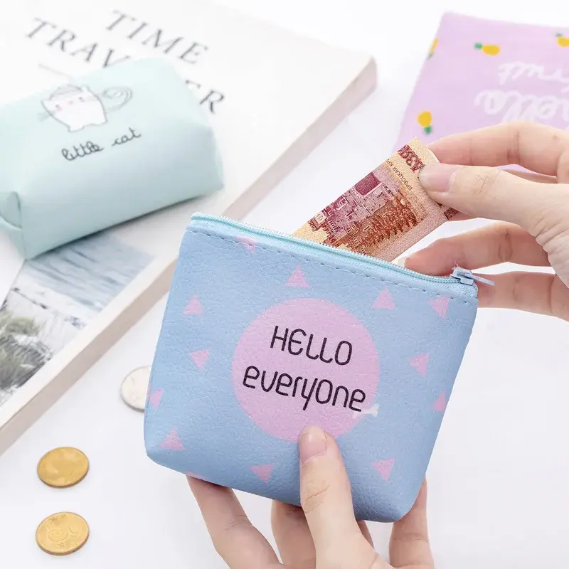 Women Canvas Coin Purse Card Key Mini Purses Pouch Girl Kids Children Cute Small Zipper Coin Purse Card Holder Wallet Bag Case