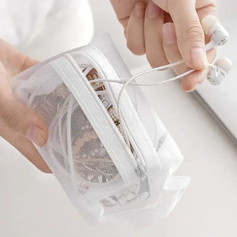 Mini Clear Nylon Mesh Cosmetic Bags Cute Women Small Lipstick Makeup Bags Pouch Data Line Key Earphone Organizer Case