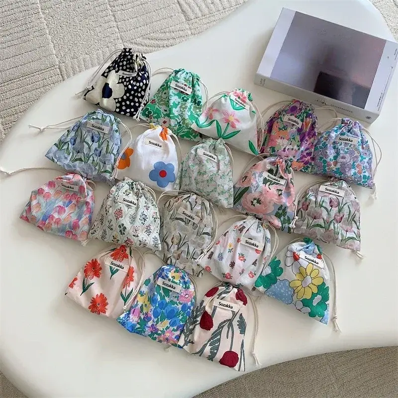 Japanese Flower Drawstring Coin Purse Wallet Gift Pouch Storage Bag Cute Floral Women Travel Organizer Lipstick Makeup Bag