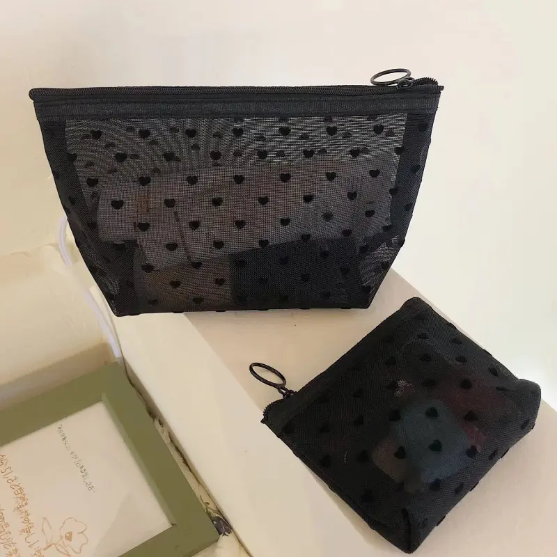 Nylon Mesh Cosmetic Bag Zipper Transparent Toiletry Organizer Makeup Bags Multifunctional Women Lipstick Key Coin Purse Pouch