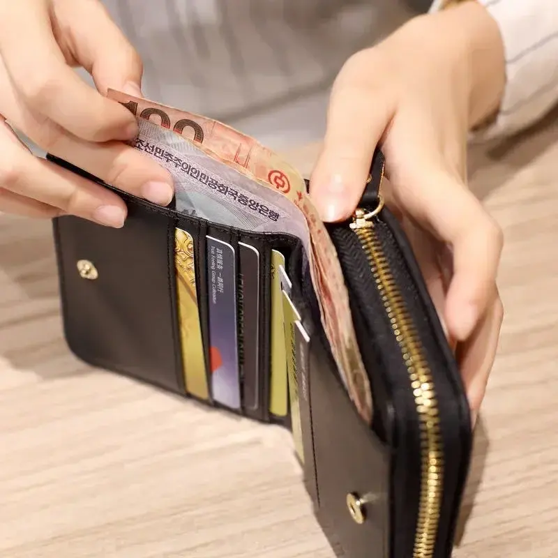 PU Leather Women Short Wallets Female Plaid Purses Solid Color Card Holder Wallet Student Small Zipper Woman Wallet Coin Purse