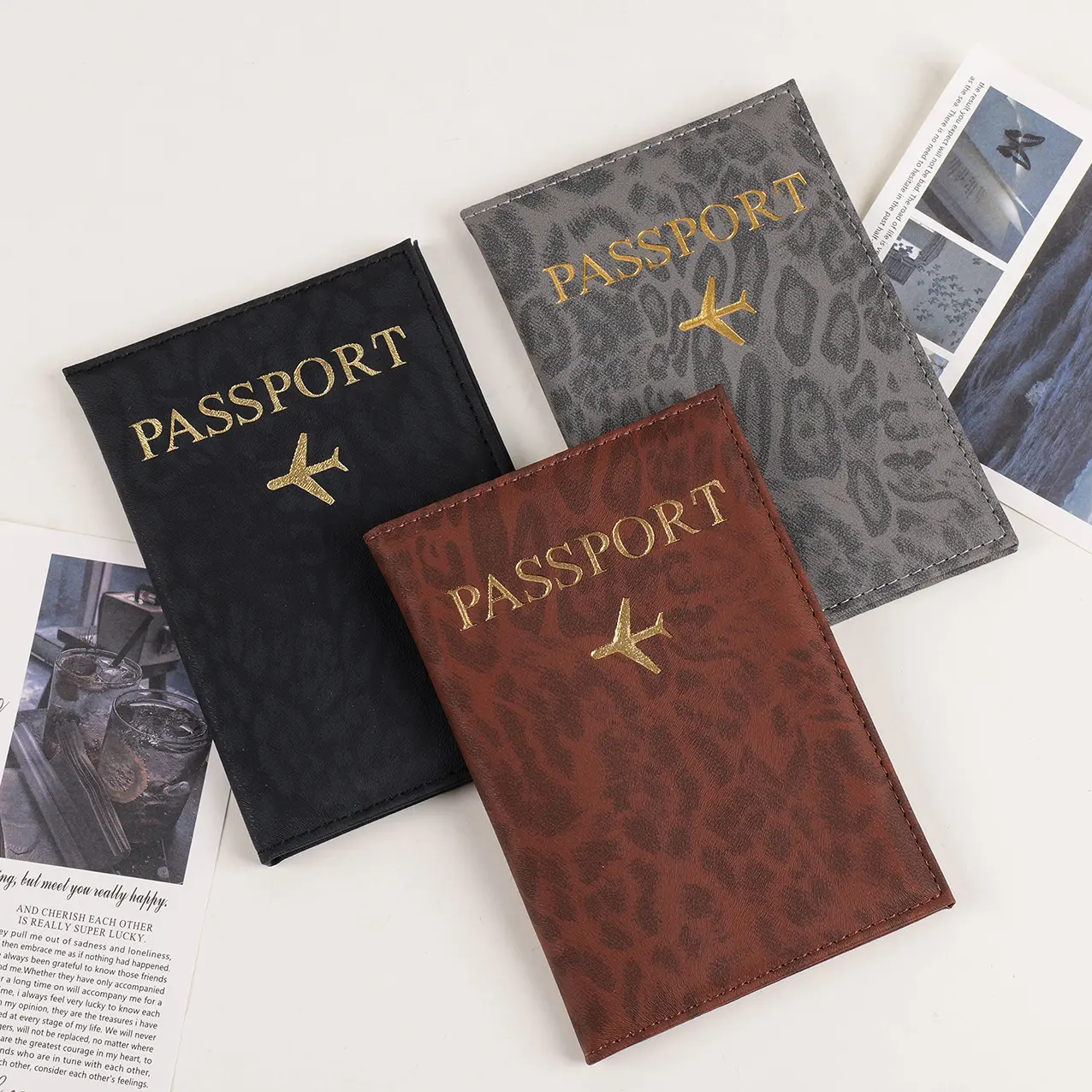 PU Leather Passport Cover Holder for Women Men Fashion Travel Protective Accessories with Card Slot