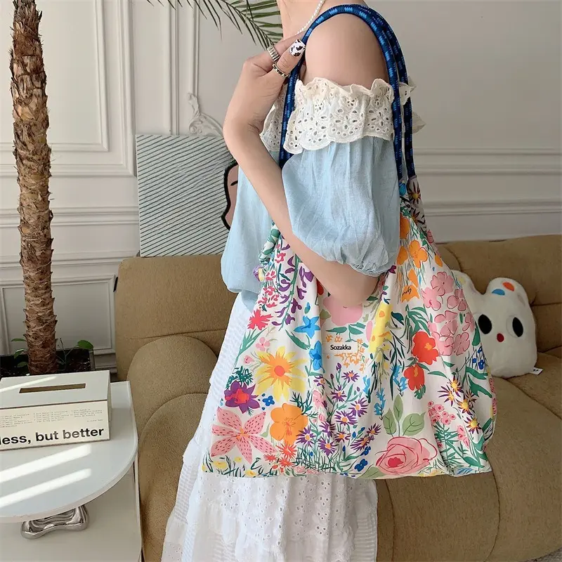 Women Fashion Shoulder Bag Large Capacity Cotton Canvas Tote Shopping Handbag Reusable Travel Bags