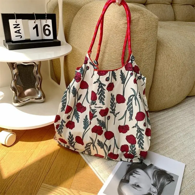 Women Fashion Shoulder Bag Large Capacity Cotton Canvas Tote Shopping Handbag Reusable Travel Bags