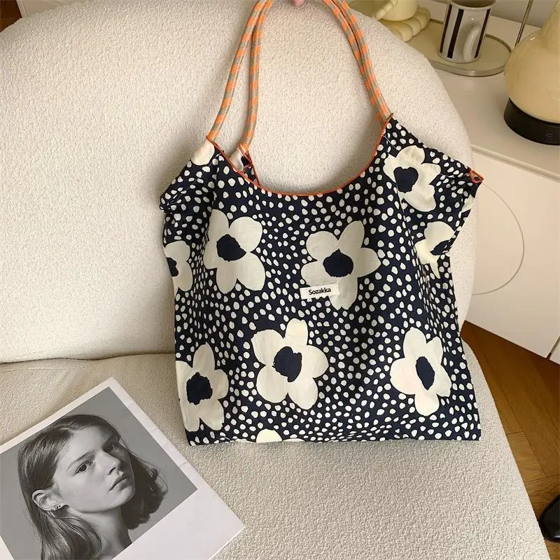 Women Fashion Shoulder Bag Large Capacity Cotton Canvas Tote Shopping Handbag Reusable Travel Bags