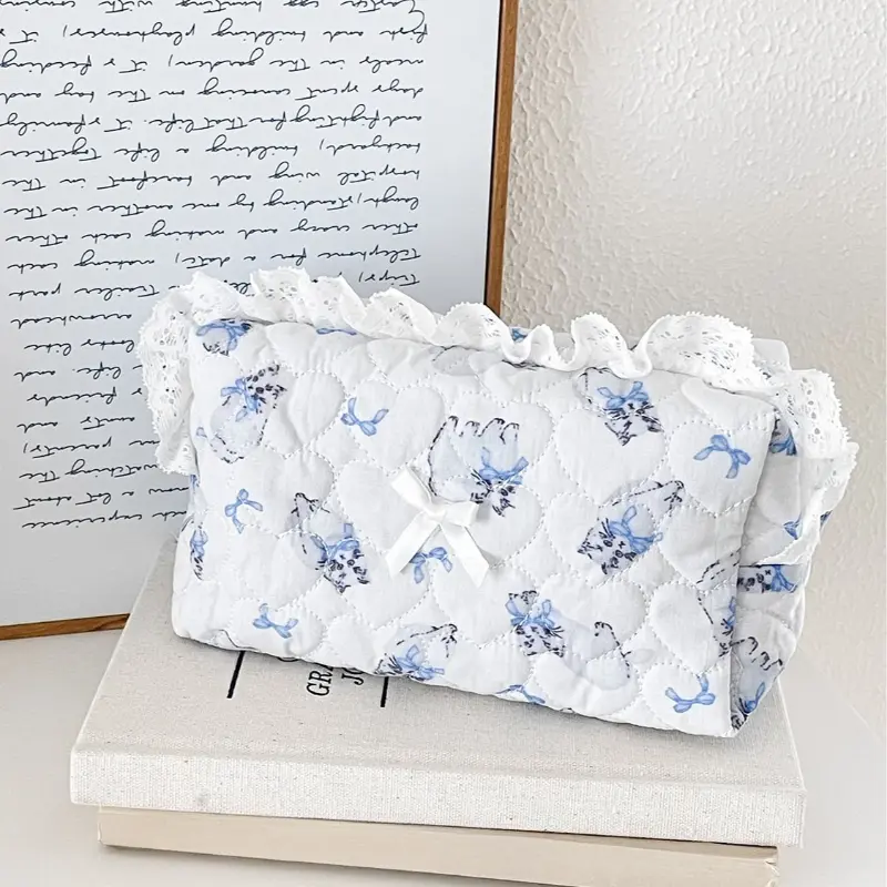 Cute Cartoon Cat Makeup Bag Large Cosmetic Organizer Travel Storage Pouch for Women Girls