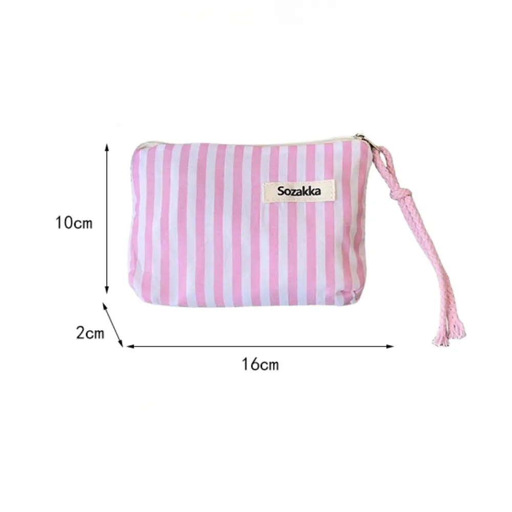 Mini Cosmetic Make Up Bag Cute Striped Canvas Organizer for Women Lipstick Purse Coin Pouch Case