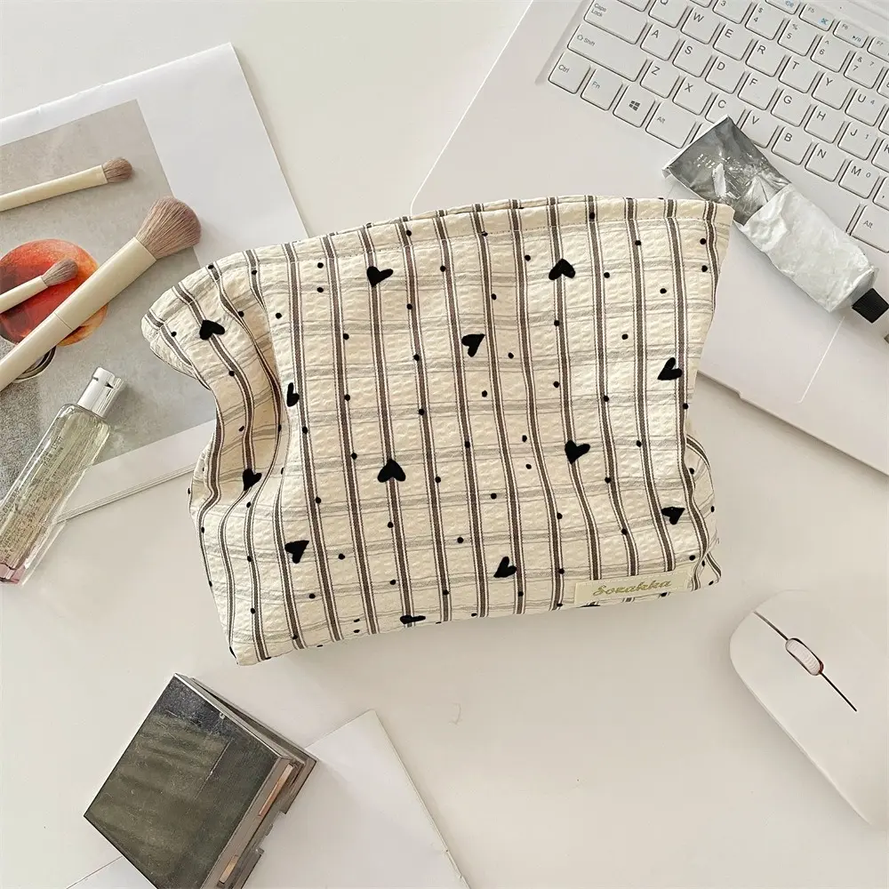Plaid Striped Cosmetic Bag Large Capacity Travel Toiletry Bag Women Makeup Storage Organizer