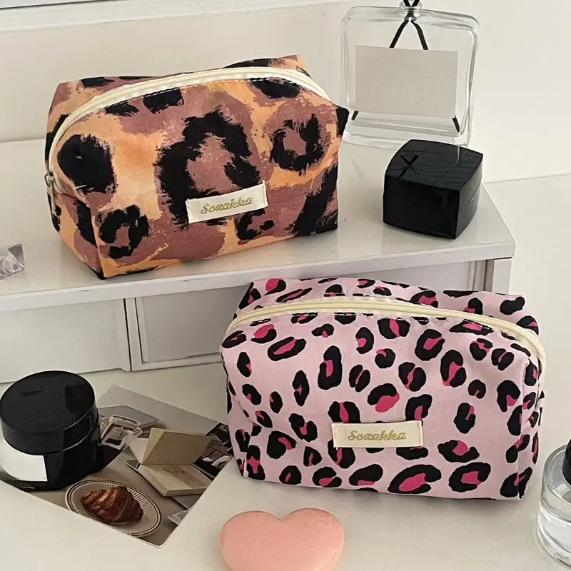 Box Shaped Storage Organizer Women Makeups Bags Leopard Print Cosmetic Pouch Travel Cosmetics Bag Makeup Accessory