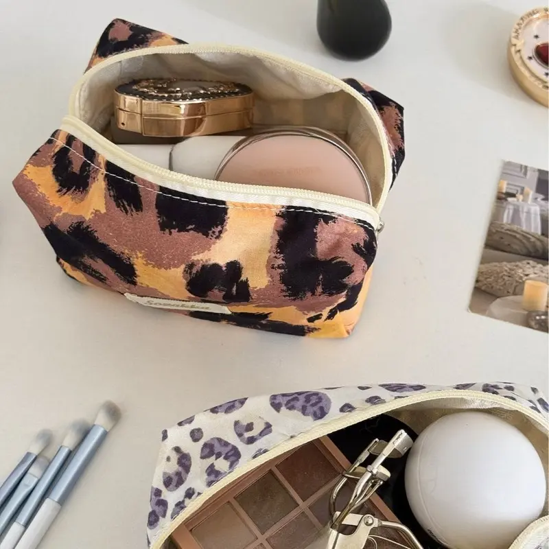 Box Shaped Storage Organizer Women Makeups Bags Leopard Print Cosmetic Pouch Travel Cosmetics Bag Makeup Accessory