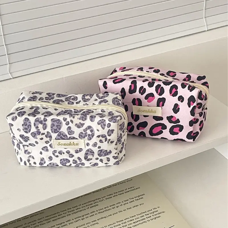 Box Shaped Storage Organizer Women Makeups Bags Leopard Print Cosmetic Pouch Travel Cosmetics Bag Makeup Accessory