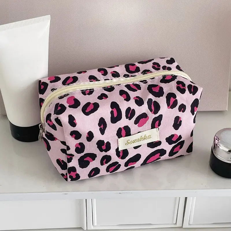 Box Shaped Storage Organizer Women Makeups Bags Leopard Print Cosmetic Pouch Travel Cosmetics Bag Makeup Accessory