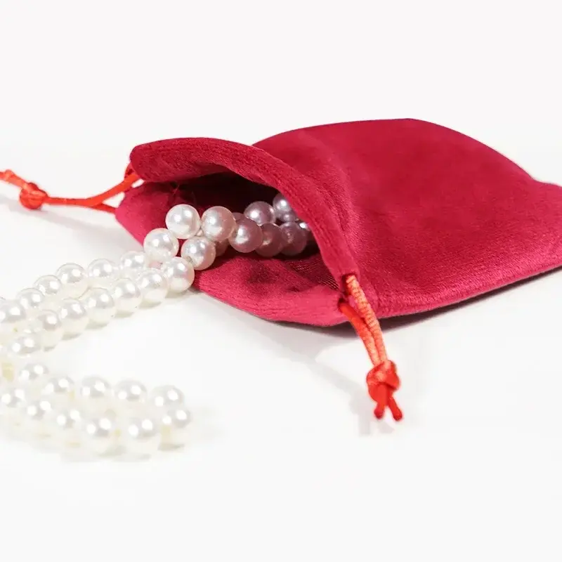 1pcs Red Green Color Jewelry Packaging Velvet Drawstring Pouch for Cosmetic Makeup Pouches Fashion Wedding Christmas Gift Bag