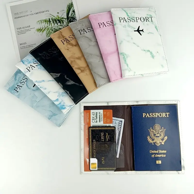 PU Leather Passport Cover Simple Plane Letter Print Women Men Travel Passport Case Holder Fashion Wedding Gift