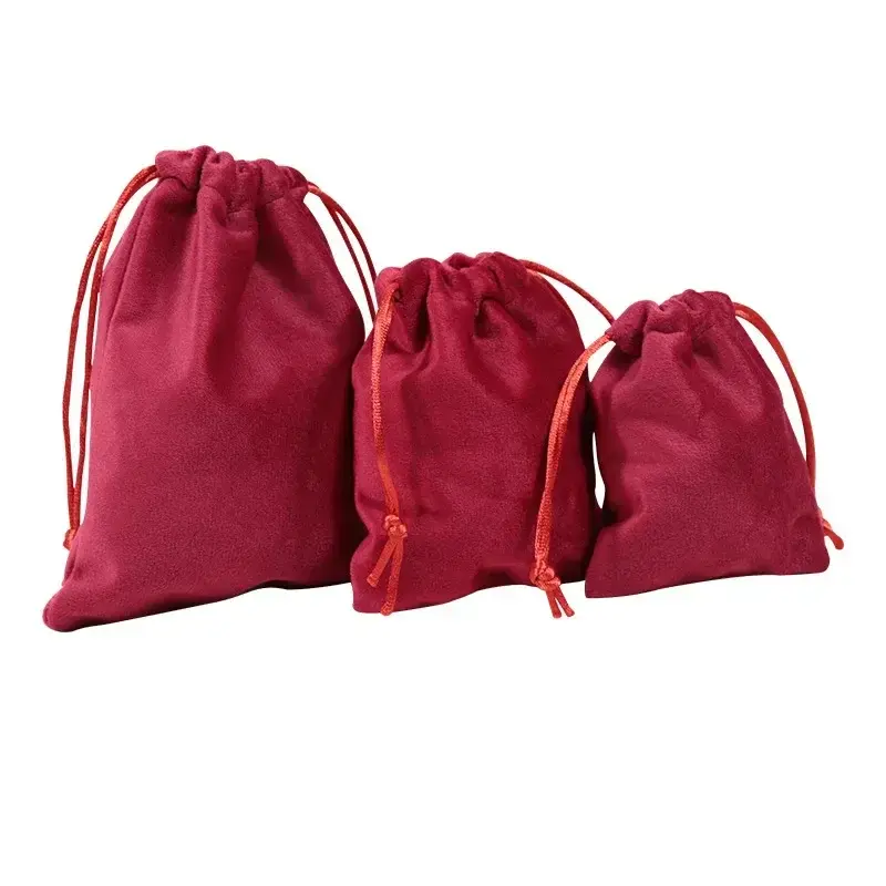 1pcs Red Green Color Jewelry Packaging Velvet Drawstring Pouch for Cosmetic Makeup Pouches Fashion Wedding Christmas Gift Bag