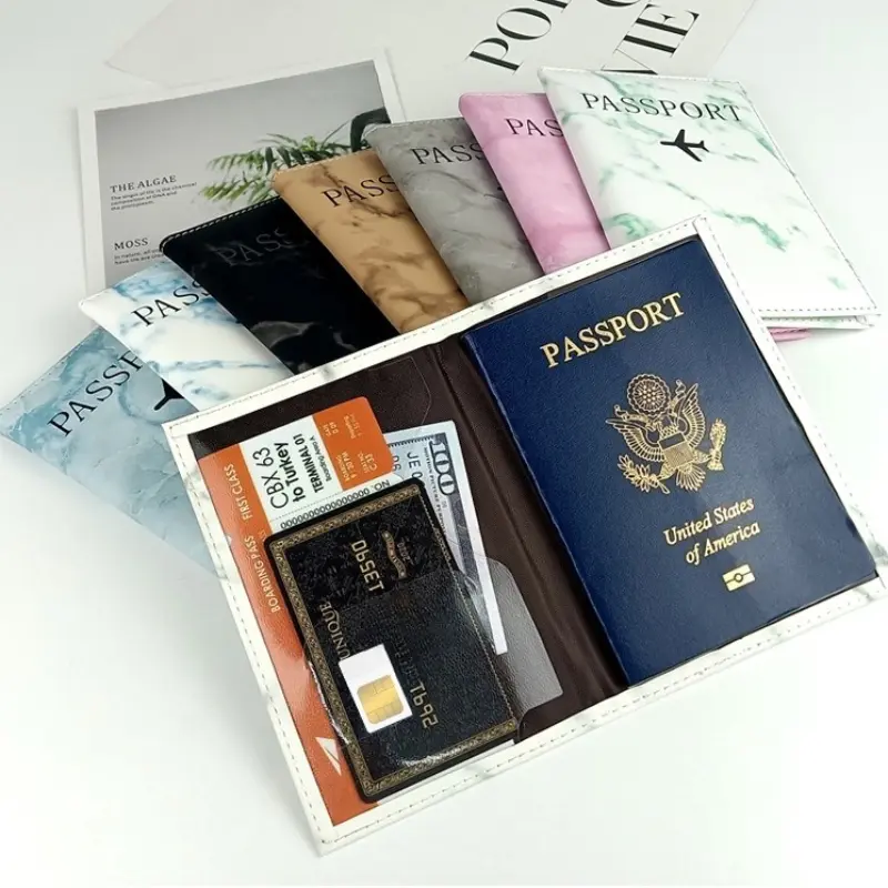 PU Leather Passport Cover Simple Plane Letter Print Women Men Travel Passport Case Holder Fashion Wedding Gift