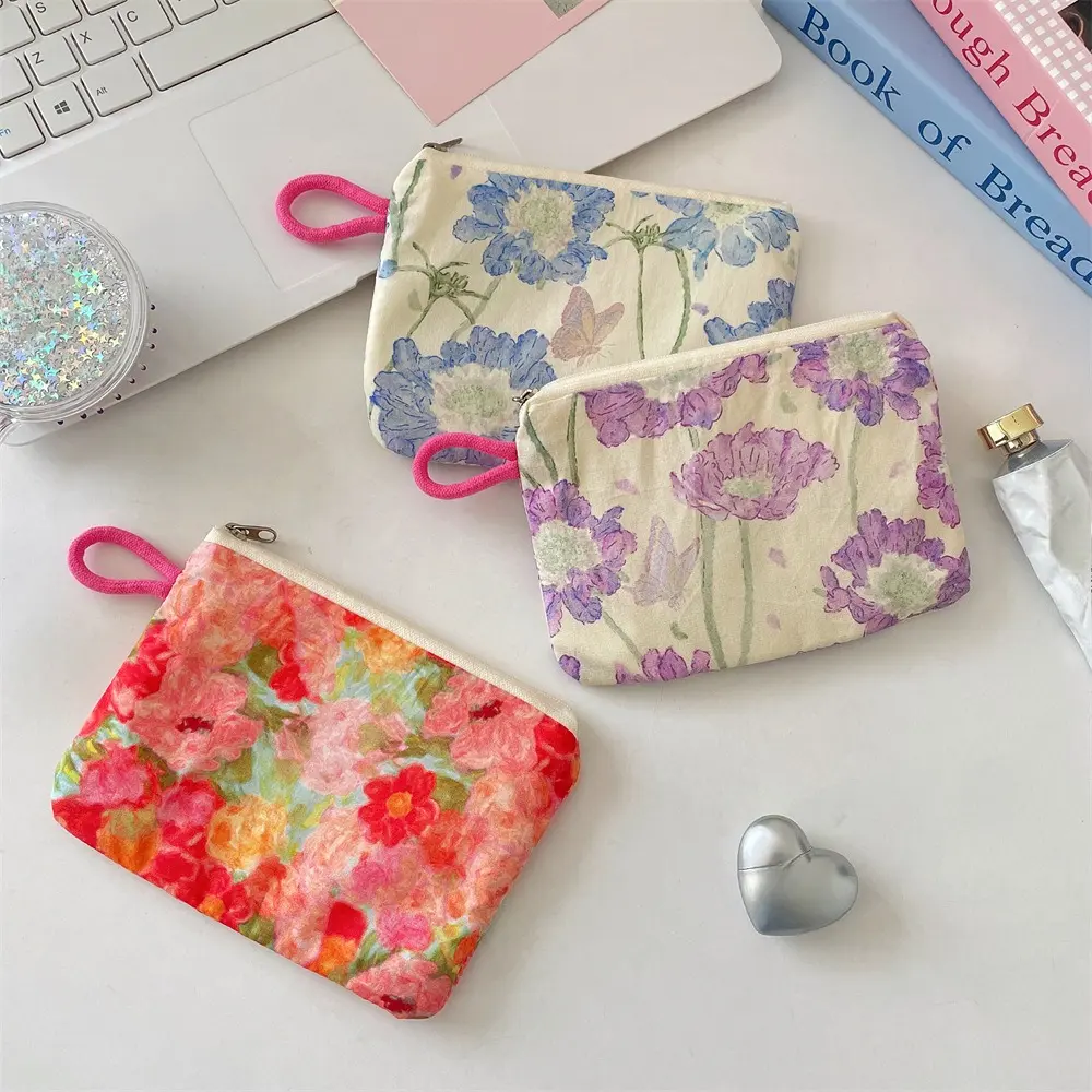 Cute Flower Cosmetic Bag Travel Small Lipstick Earphone Key Storage Pouch Women Cosmetic Organizer Makeup Bags Wallet Pouch