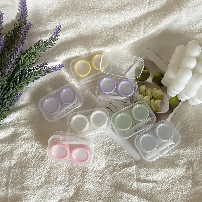 Transparent Contact Lens Case with Tweezers Suction Stick Set Portable Eye Contacts Holder Box 1pcs