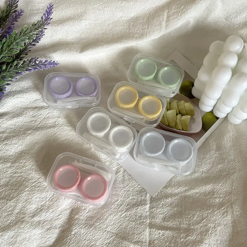 Transparent Contact Lens Case with Tweezers Suction Stick Set Portable Eye Contacts Holder Box 1pcs
