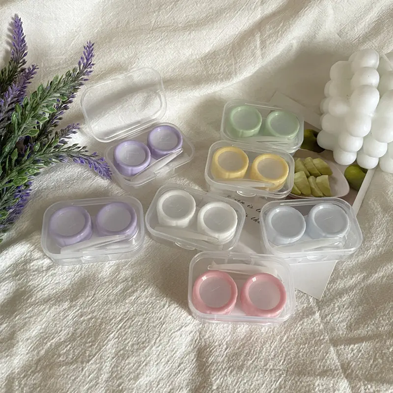 Transparent Contact Lens Case with Tweezers Suction Stick Set Portable Eye Contacts Holder Box 1pcs
