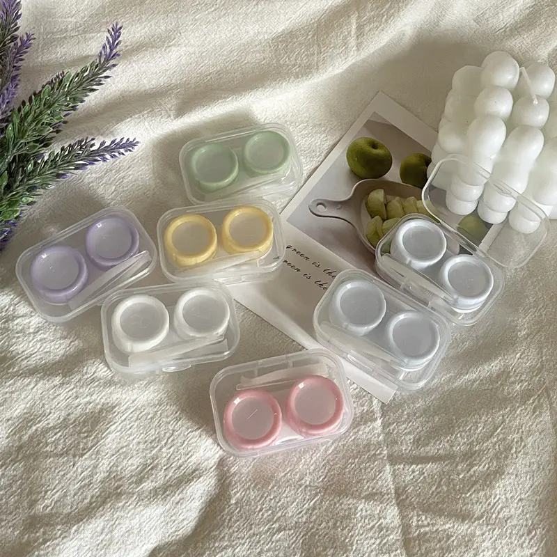 Transparent Contact Lens Case with Tweezers Suction Stick Set Portable Eye Contacts Holder Box 1pcs