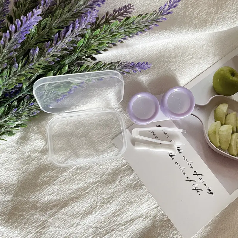 Transparent Contact Lens Case with Tweezers Suction Stick Set Portable Eye Contacts Holder Box 1pcs