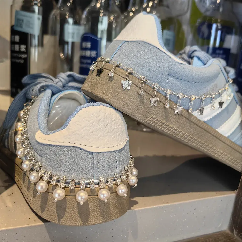 Metal Shoe Chain Rhinestone Stars Hearts Bow Pendant Women Shoes Decoration Accessories Sneakers Casual Shoe Decoration Jewelry