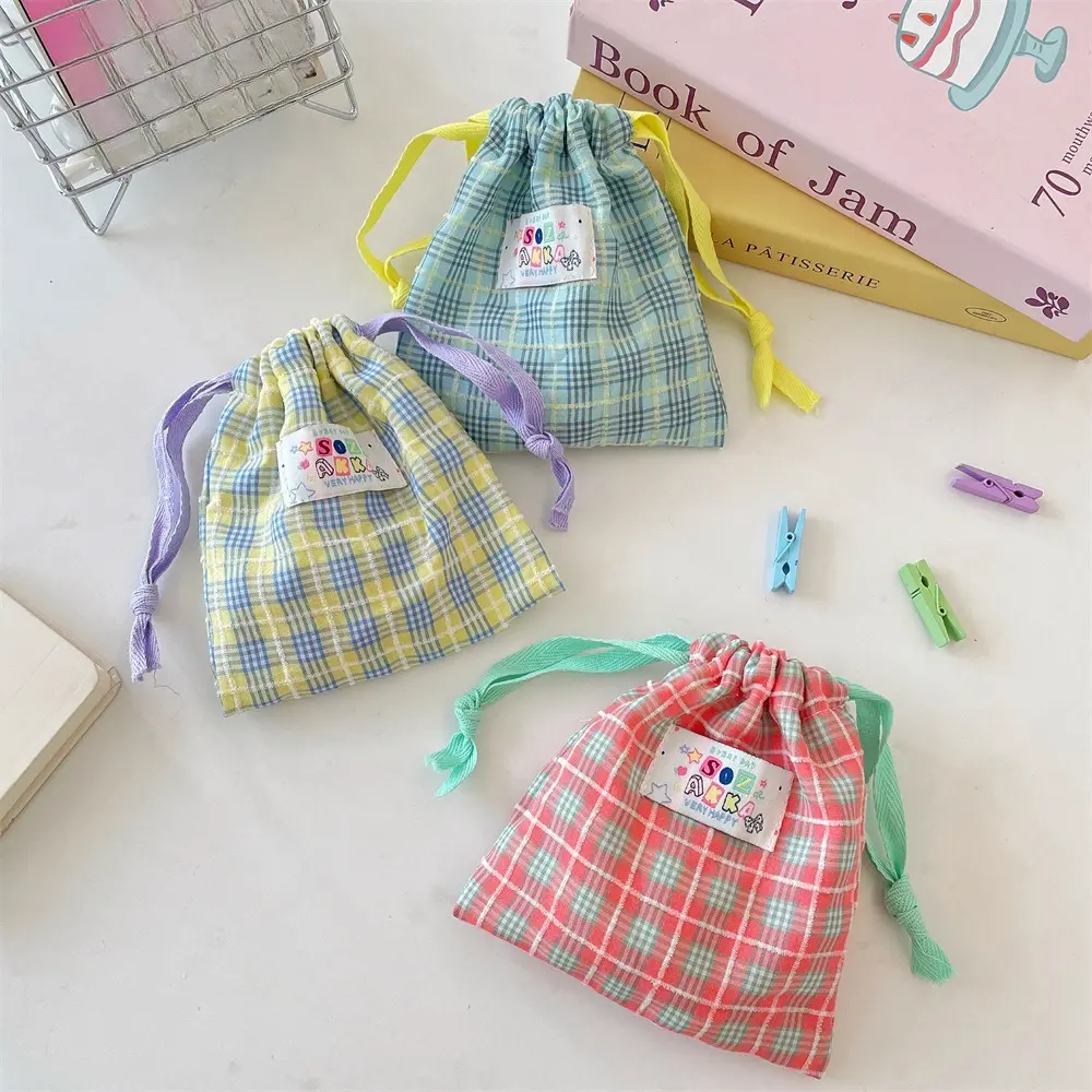 New Plaid Drawstring Bag Women Cosmetics Lipstick Storage Pouch Cute Makeup Bag Christmas Gift Travel Cosmetic Organizer Bags