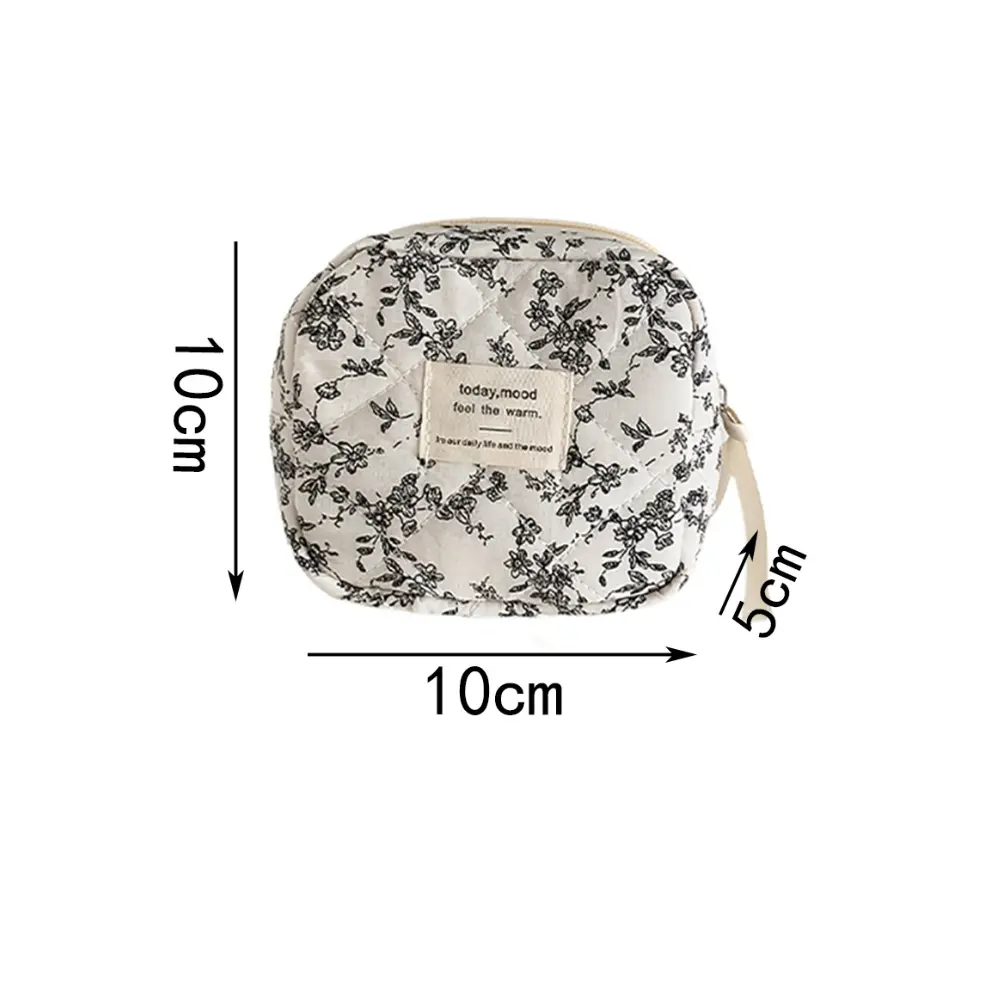 Black Flower Square Cosmetic Bag Women Portable Earphones Lipstick Sanitary Napkins Storage Pouch Small Makeup Zipper Bags