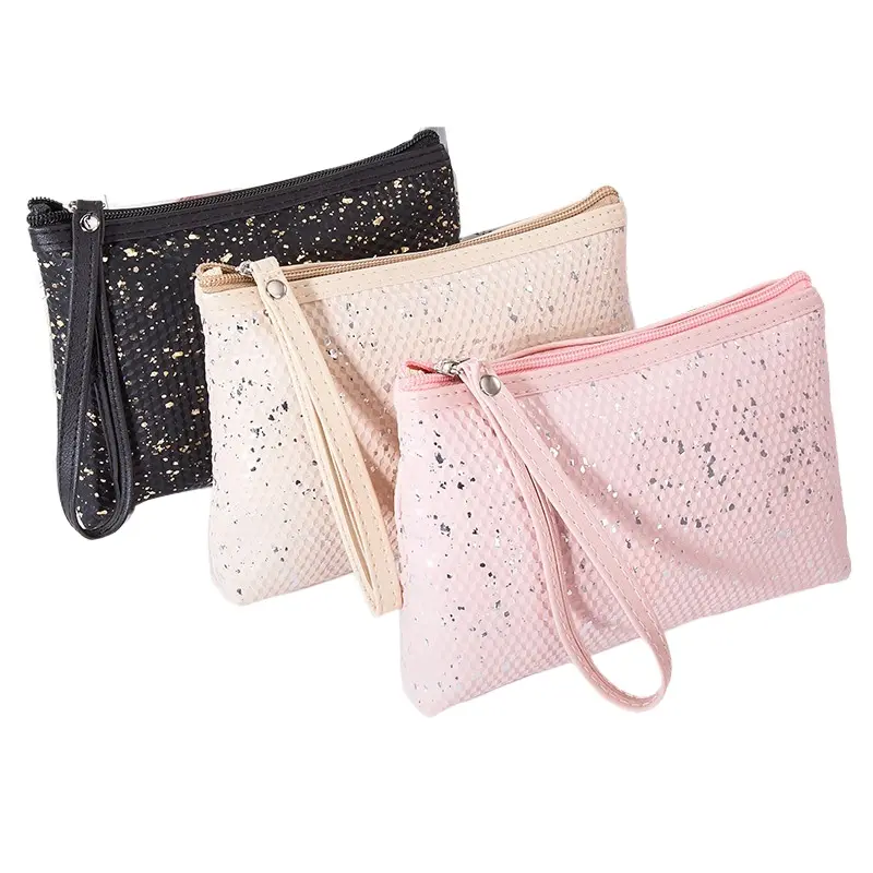 New Fashion sequin PU Leather Makeup Bag Cosmetic Bag Large Capacity Portable Women's Handheld Makeup Storage Bag