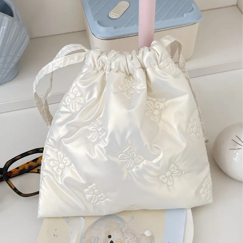 Cute Bow Drawstring Bags Women Drawstring Packaging Pocket Cosmetic Bag Makeup Bag Large Capacity Coin Purse Coin Pouch