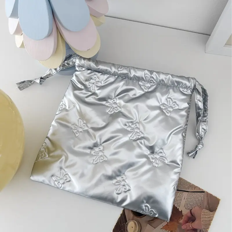 Cute Bow Drawstring Bags Women Drawstring Packaging Pocket Cosmetic Bag Makeup Bag Large Capacity Coin Purse Coin Pouch